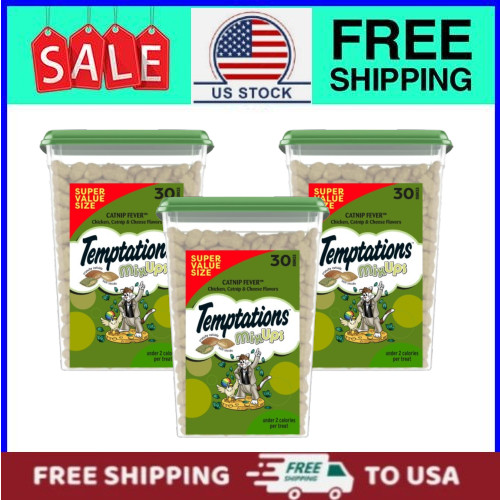 Temptations Mixups Catnip Fever Flavor Crunchy And Soft Treats, 30 Oz Tub 3pack