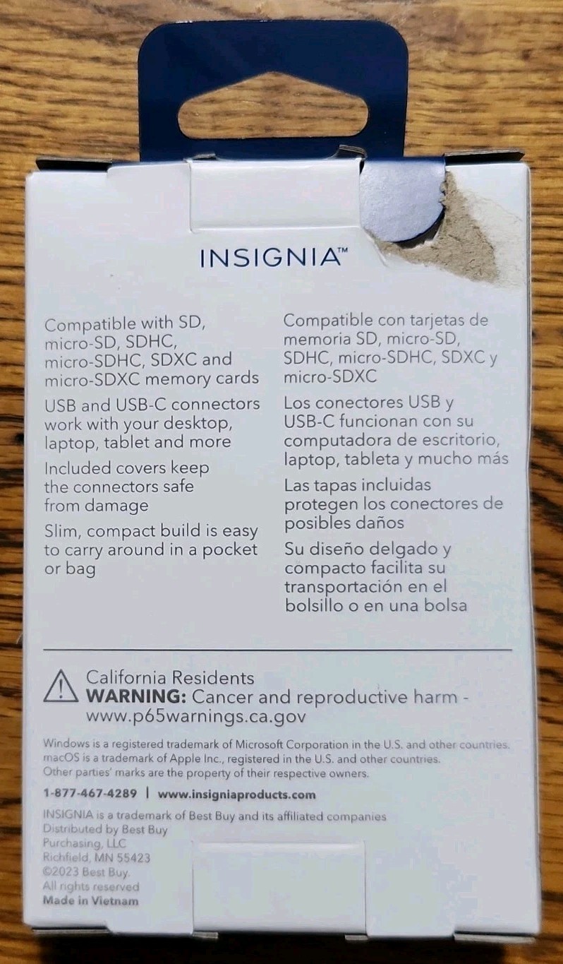 Insignia USB-C usb to SD microSD Memory Card Reader PC MAC Tablets ios Android