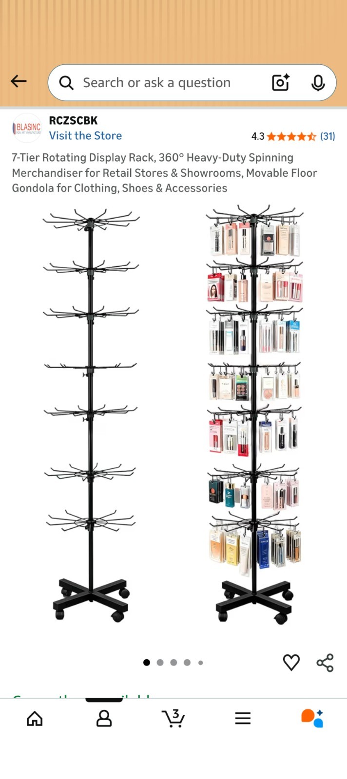 7-Tier Rotating Display Rack, 360° Heavy-Duty Spinning Merchandiser for Retail