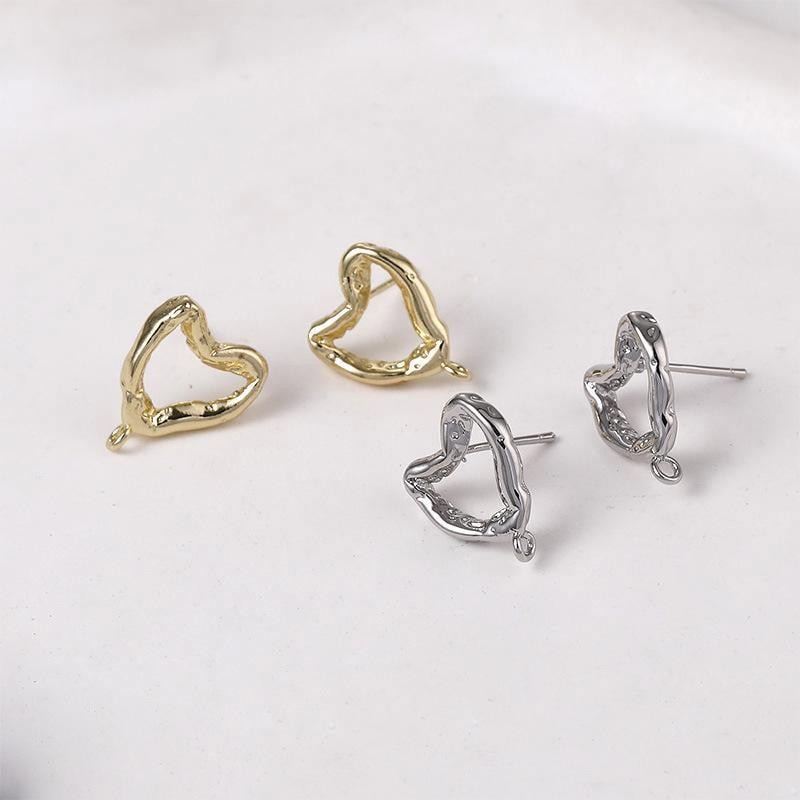 One Pair 14K Gold Plated Brass Heart Earrings Component Connector GLWH504