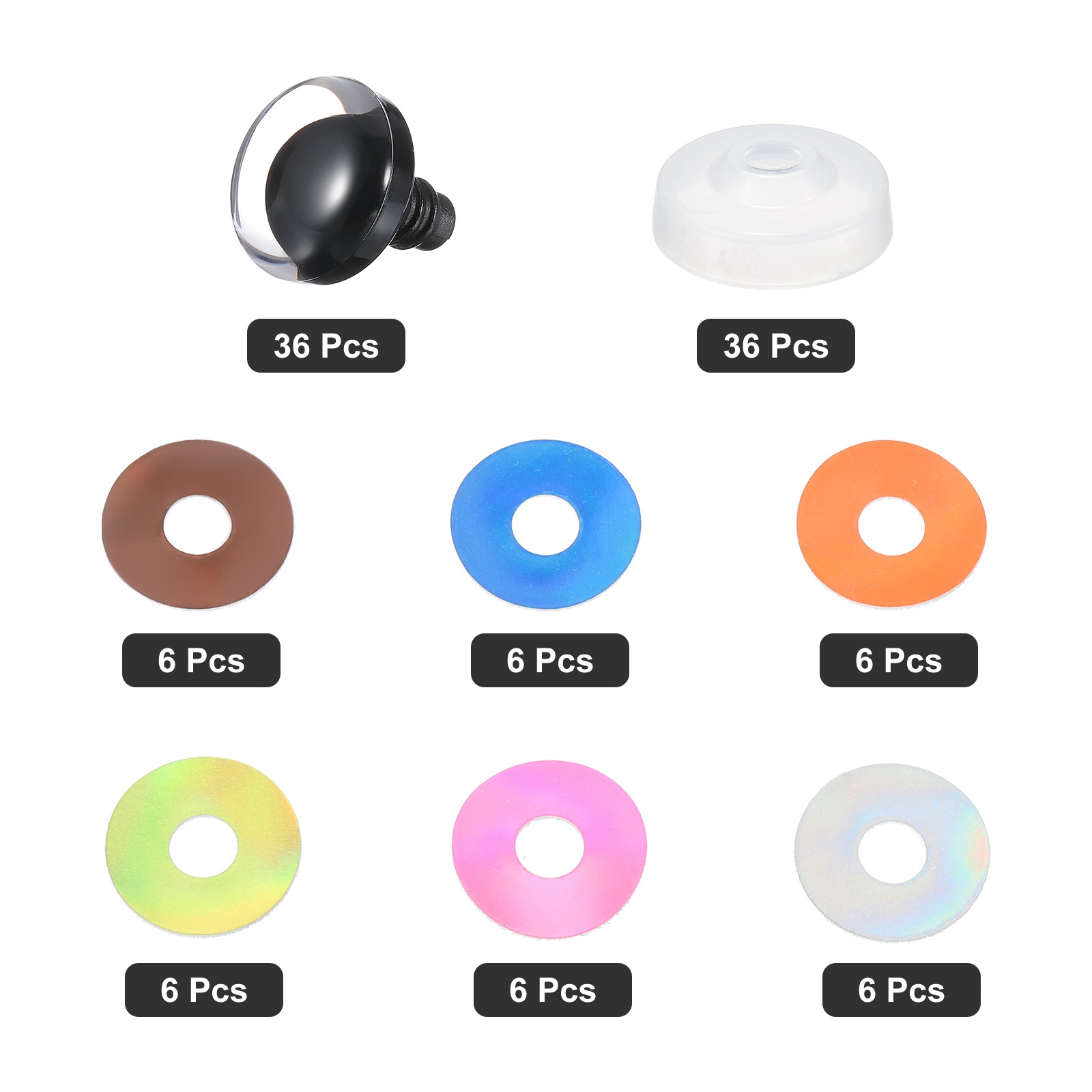 20mm Glitter Moon Safety Eyes, 36 Pcs Colorful Crocheting Safety Eyes, 6 Colors