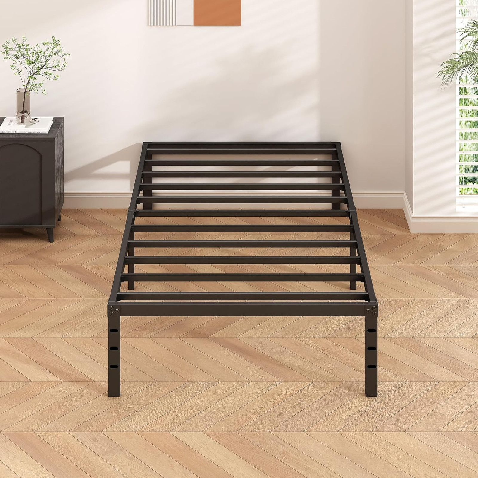 Metal Platform Bed Frame Twin Size 16 Inch Tall No Box Spring Support Slats