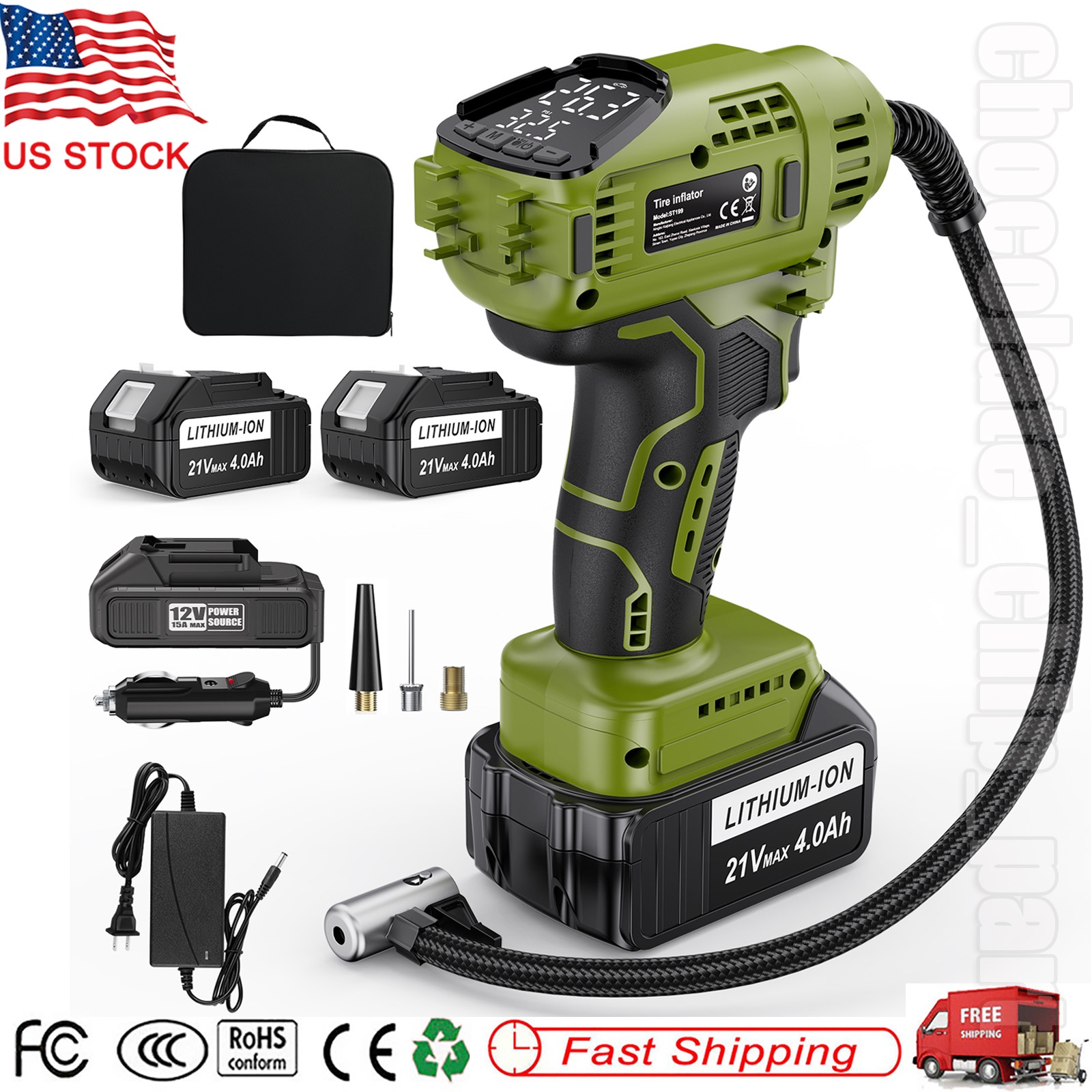 Cordless Tyre Inflator Air Compressor 21V Rechargeable Battery Digital Tyre Pump