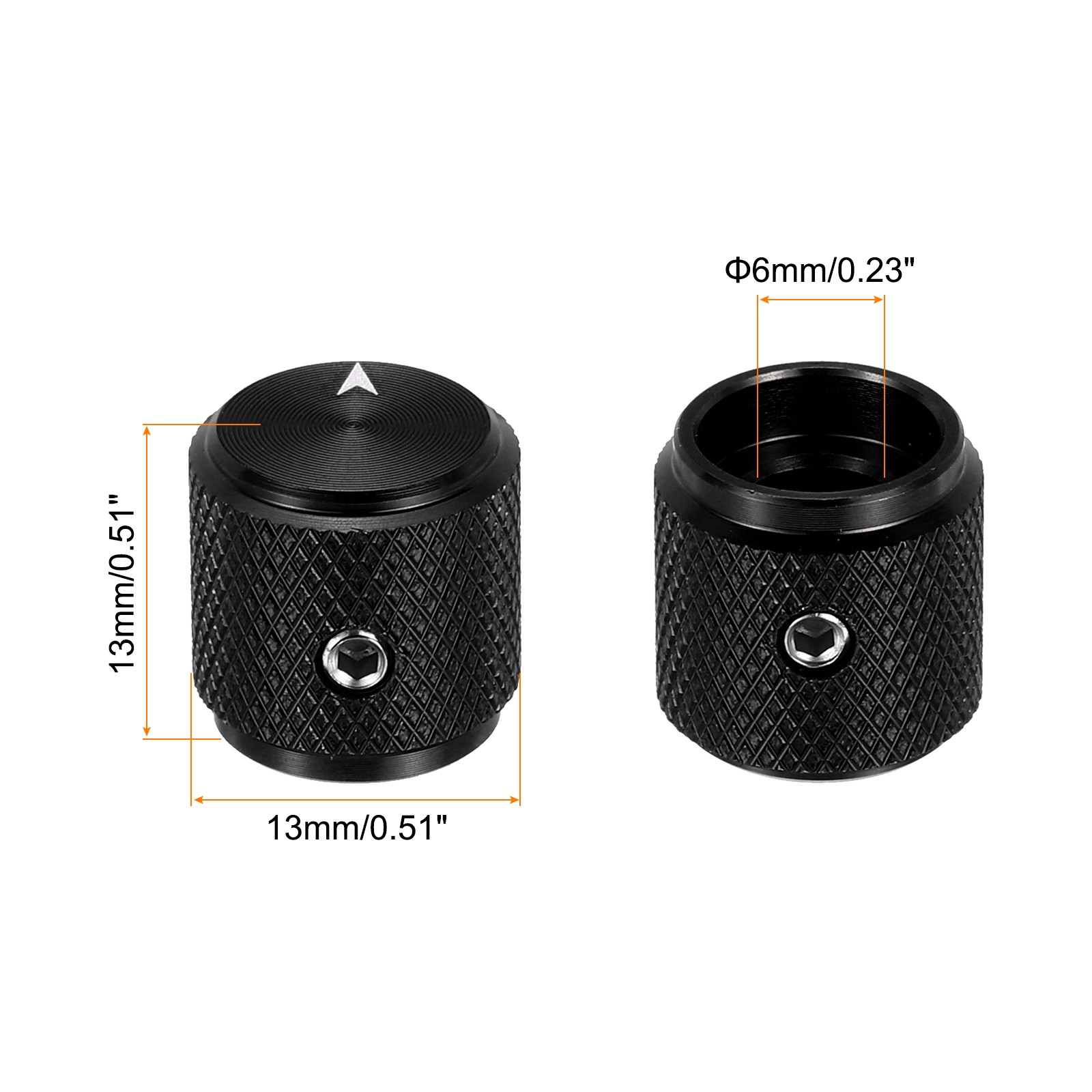 3 Pcs Aluminium Knobs, 1/4" (6mm) with Arrow Indicator, 1/2" Black