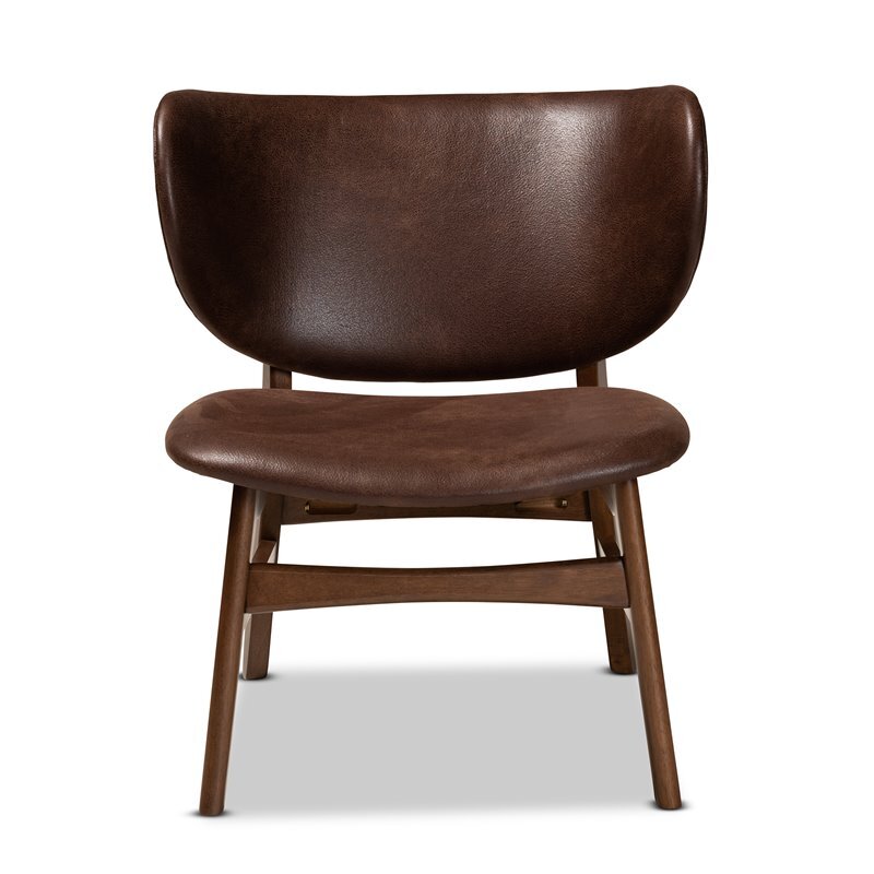 Bowery Hill 16.1" Mid-Century Wood/Faux Leather Accent Chair in Walnut Brown