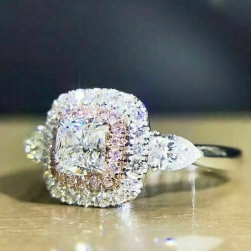 14k White Gold 2.60Ct Cushion White Simulated Diamond Engagement Ring Size 6