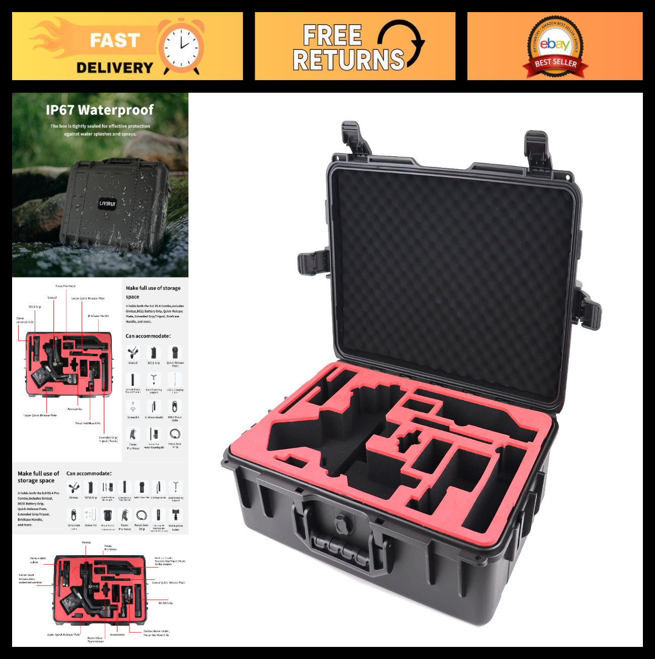 Hard Carrying Case for DJI RS4/RS 4 Pro Gimbal Stabilizer - Shockproof, Waterpro