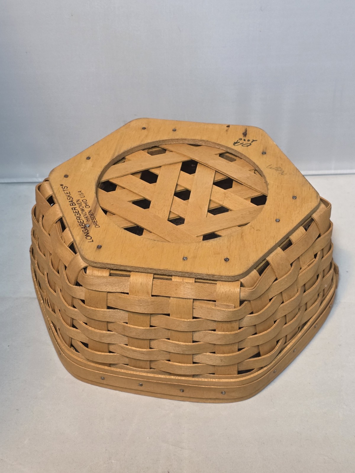 Generations Longaberger Hexagon Basket with Plastic Protector 4" height 9" Width