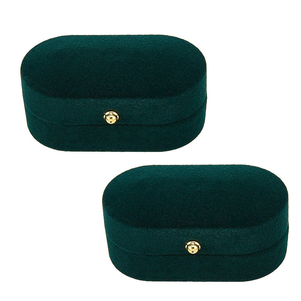2pcs Oval Velvet Couple Ring box with Brass Botton Finger Ring Gift Storage Case