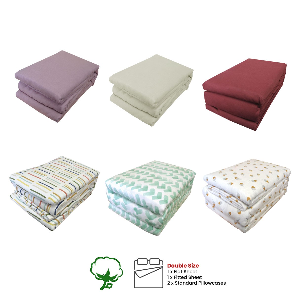 Designer Collection 100% Cotton Flannelette Sheet Set Double 40 cm Wall
