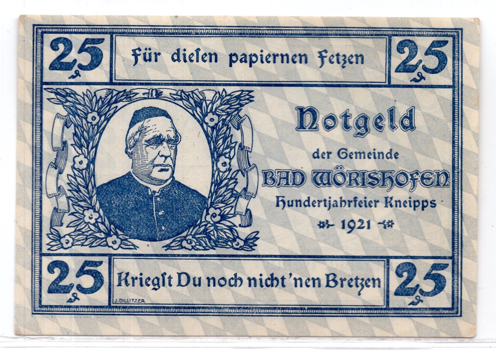 1921 Germany Worishofen Notgeld 25 Pfennig Note (NG363)