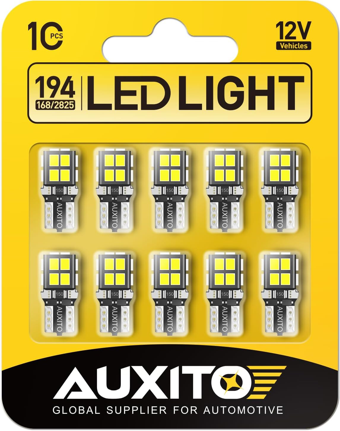 AUXITO 194 LED Bulb 6000K White 168 2825 W5W T10 Wedge 14-SMD Interior Car Bulbs