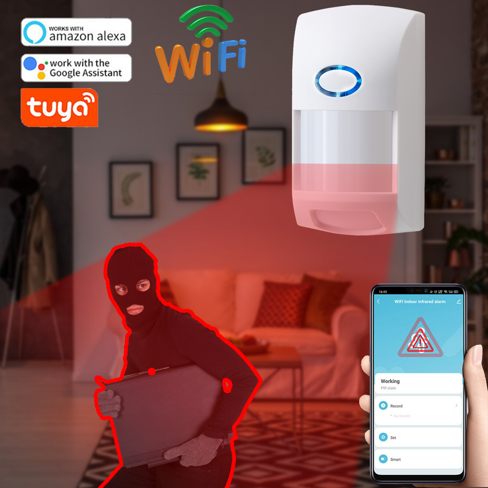 Tuya Smart WiFi Infrared Detector PIR Motion Sensor Home Security Google Alexa