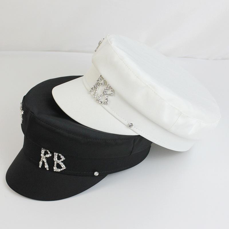 Brand Designer Satin Diamond R B Letter Newsboy Caps Women Flat Militray Hat