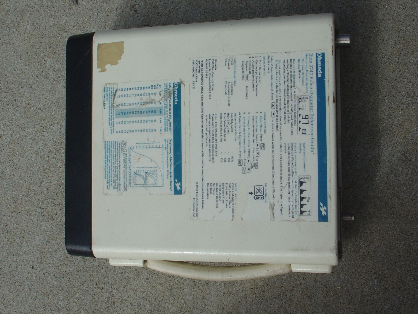 Ohmeda Biox 3740 Pulse Oximeter Parts Only Untested Instrument