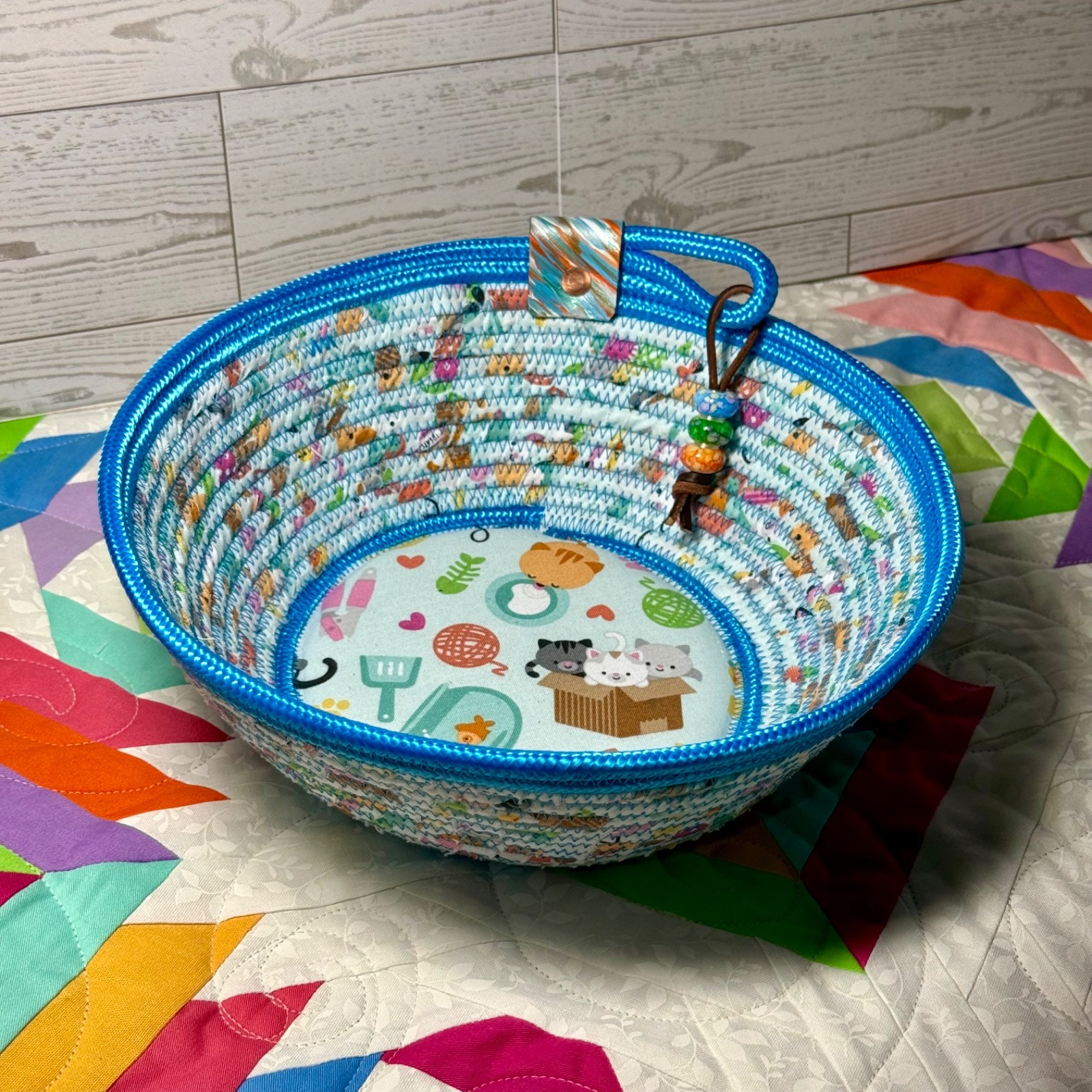 Handmade Fabric Wrapped Rope Bowl Baby Blue Fabric Baby Shower See Video & Pics