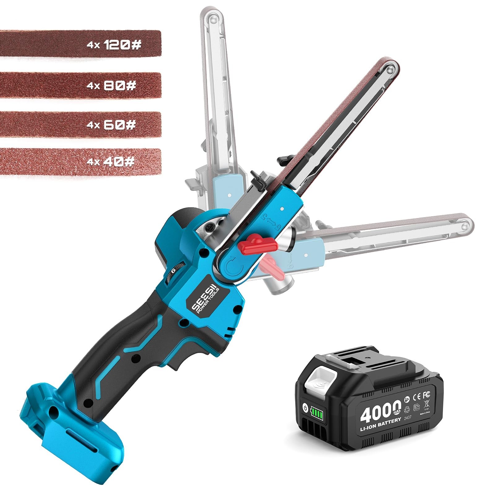 Seesii Belt Sander 1/2 X 18 6 Speeds Max 2300Ft/Min 1 4.0Ah Battery Charger