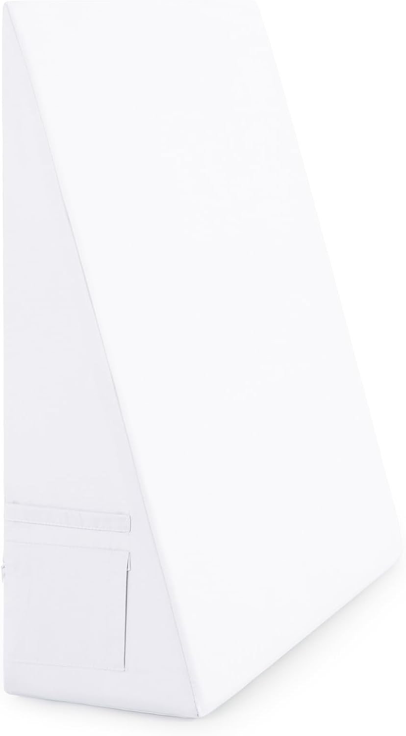 White Bed Wedge Pillow Cover(25" L x 25" W x 10.5" H), Zipper and Handle Design