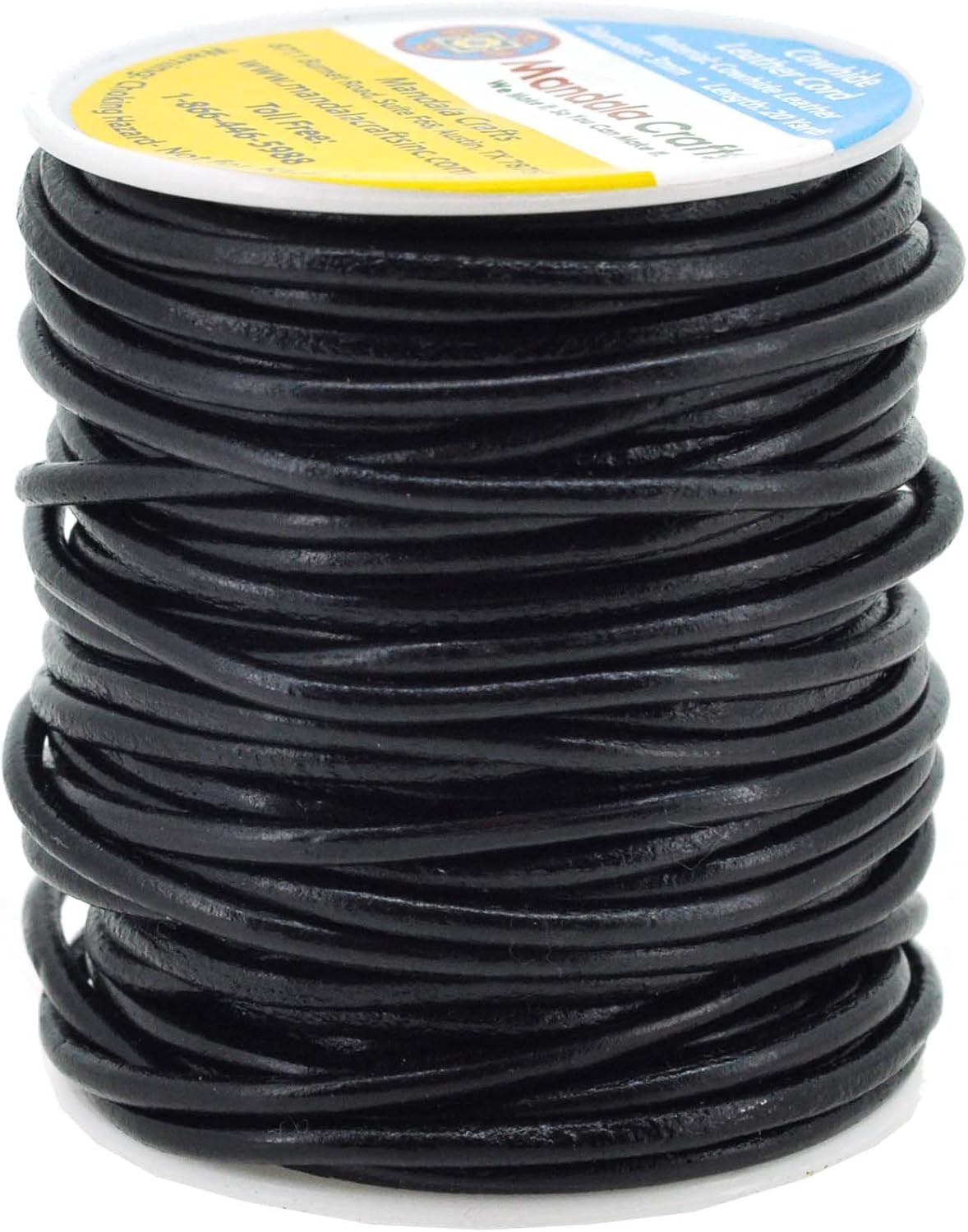 Mandala Crafts round Cowhide Genuine Black Leather Cord for Jewelry Making
