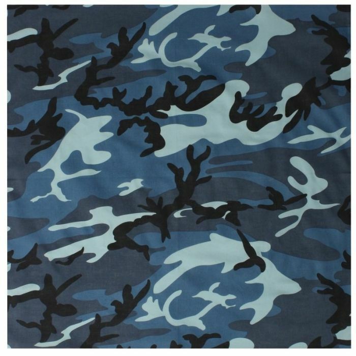 New Classic Camo Bandana -  Sky Blue Camo 22" X 22" Versatile Design 100% Cotton