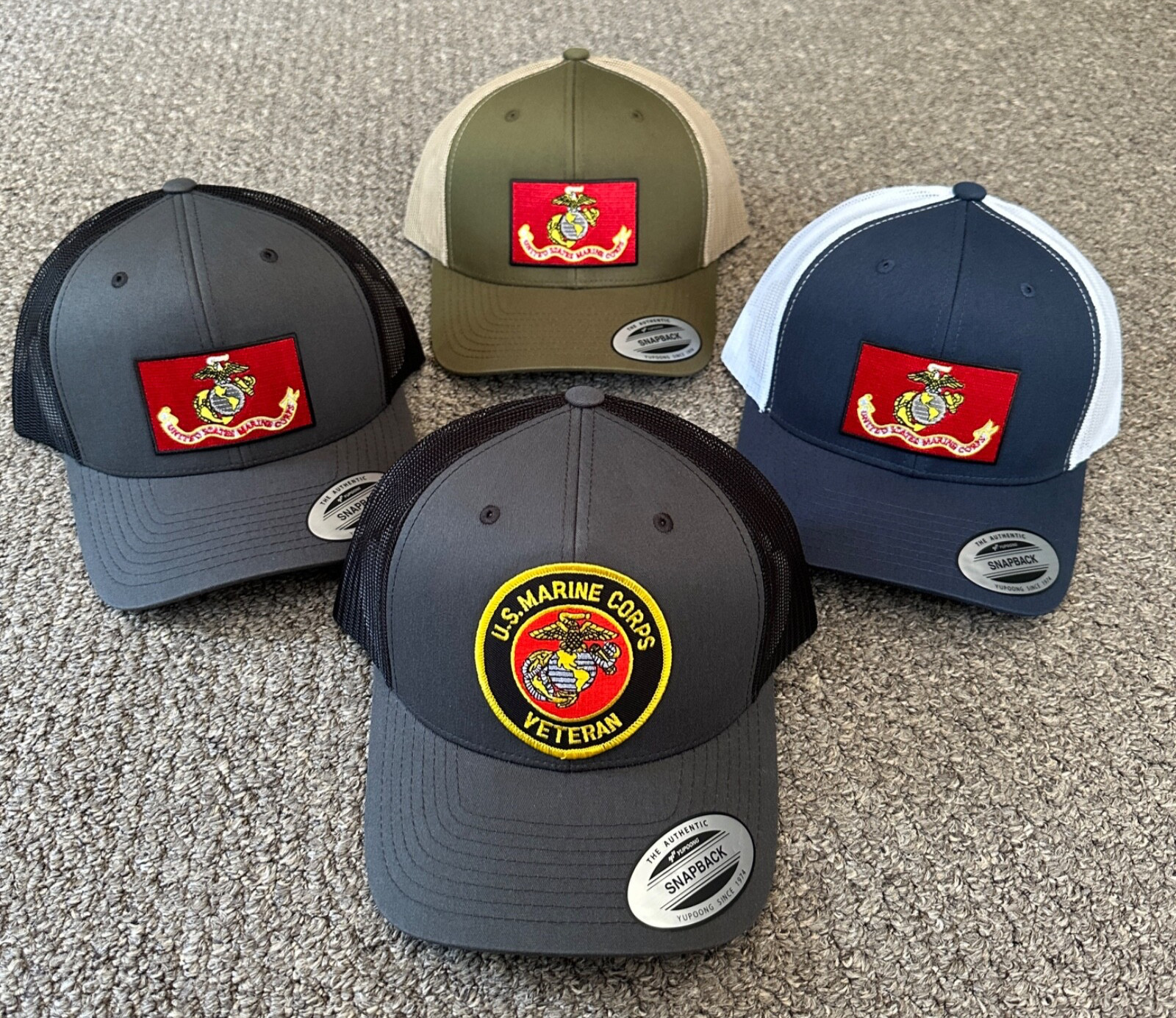 US Marines Hat USMC Flag SnapBack or FlexFit Mesh Cap Handcrafted in Florida