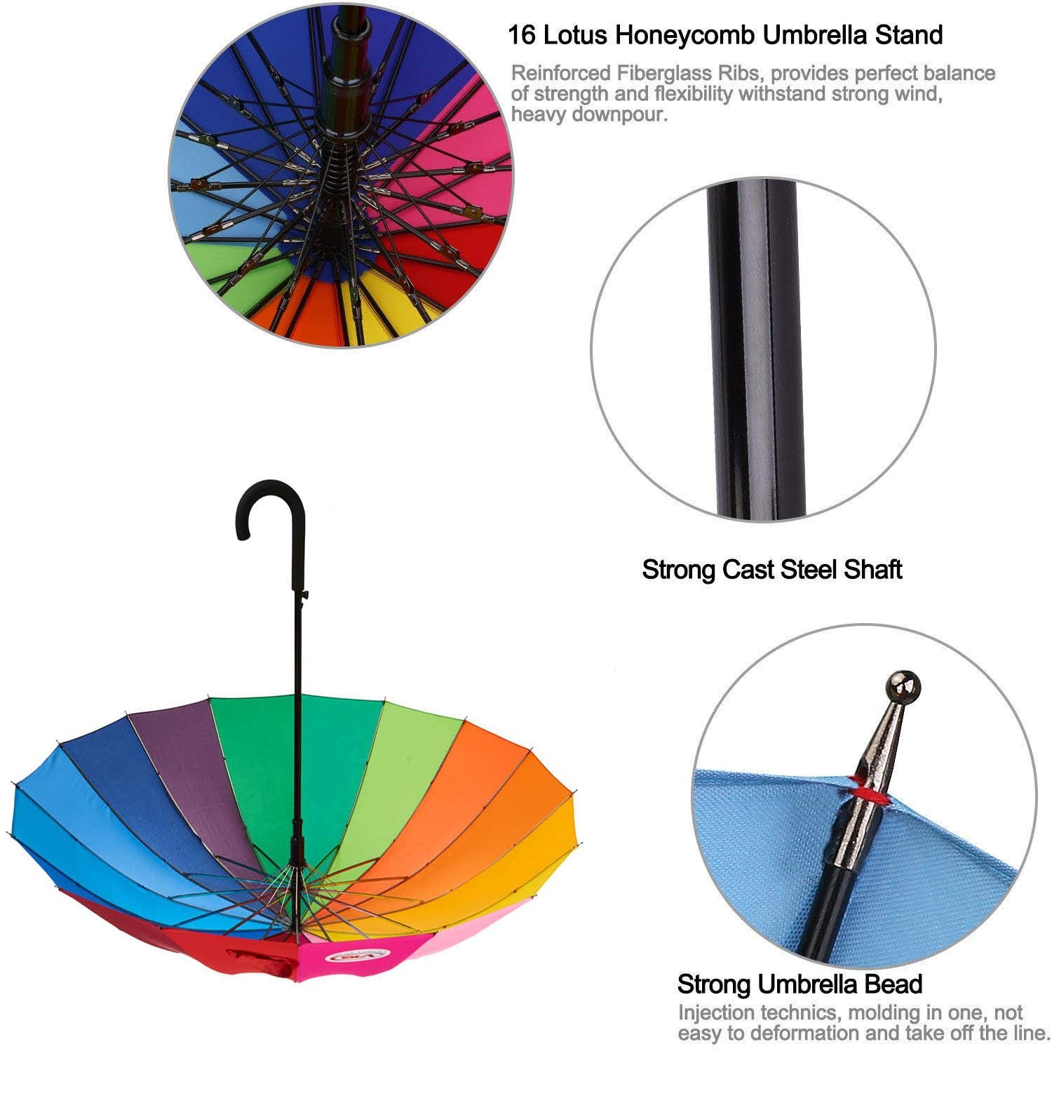 ® Rainbow Umbrella, Rainbow Umbrella Large, Compact, Windproof, Auto Open, 16...