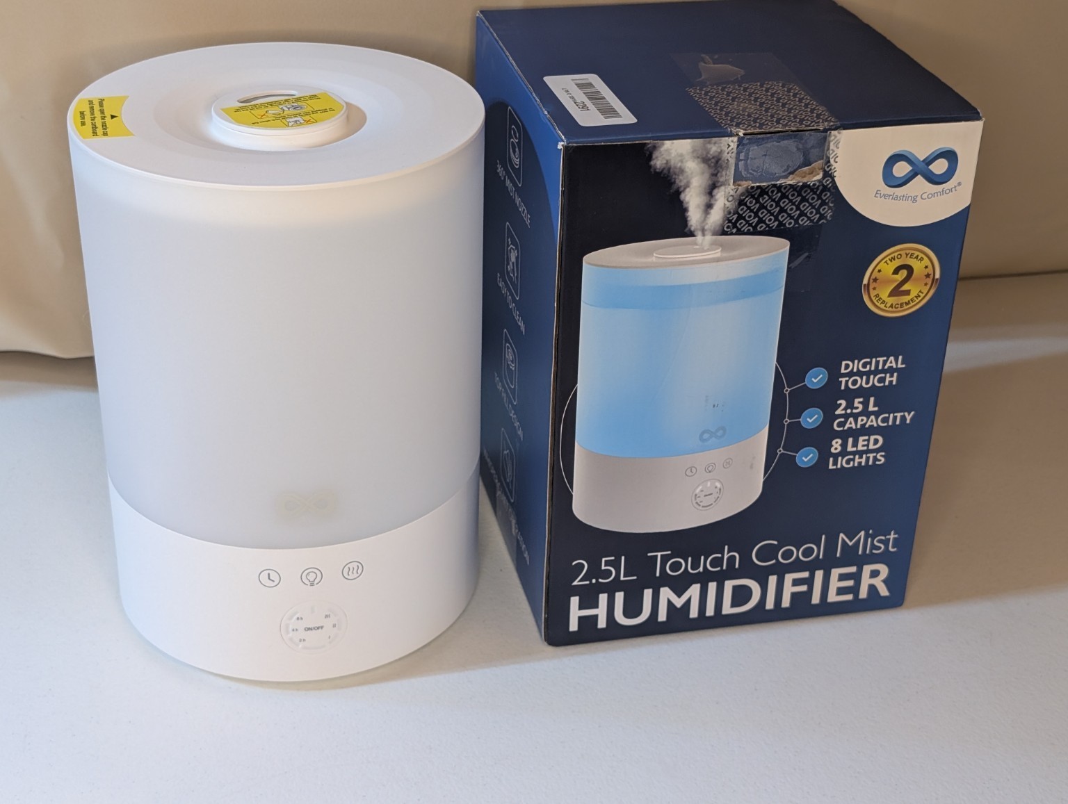 EVERLASTING COMFORT 2.5L Touch Cool Mist Humidifier – Open Box – LED Lights