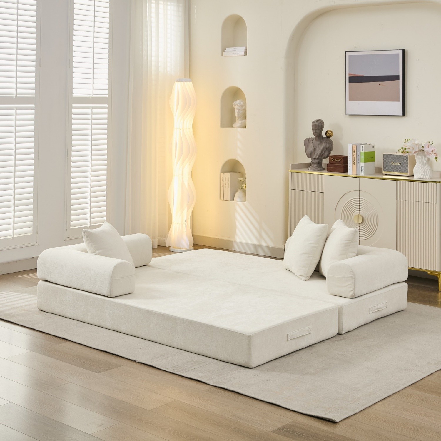 Convertible Sleeper Sofa Bed Floor Couch Sofa Chair Folding Sofa Bed w/ Pillows