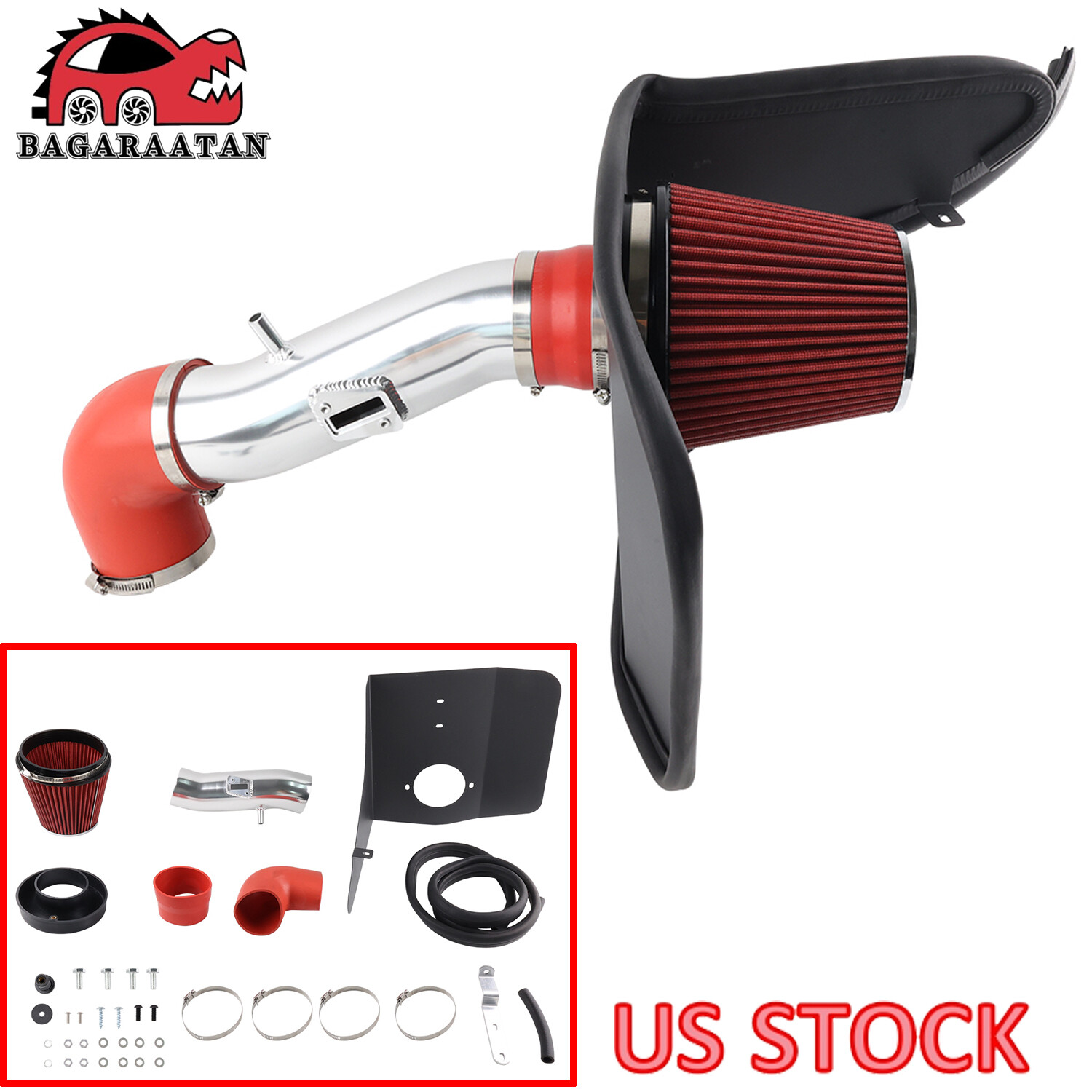 Red For 12-15 Chevy Camaro 3.6L V6 Cold Air Intake System Kit + Heat Shield 3.5"