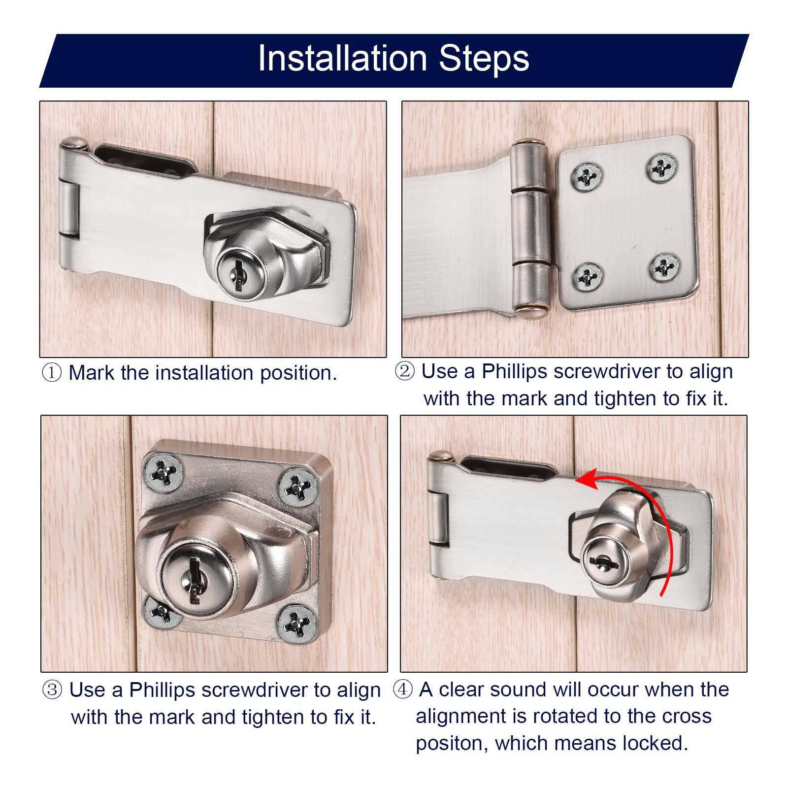 2.5Inch Keyed Hasp Locks Twist Knob Locking Keyed Different, Copper