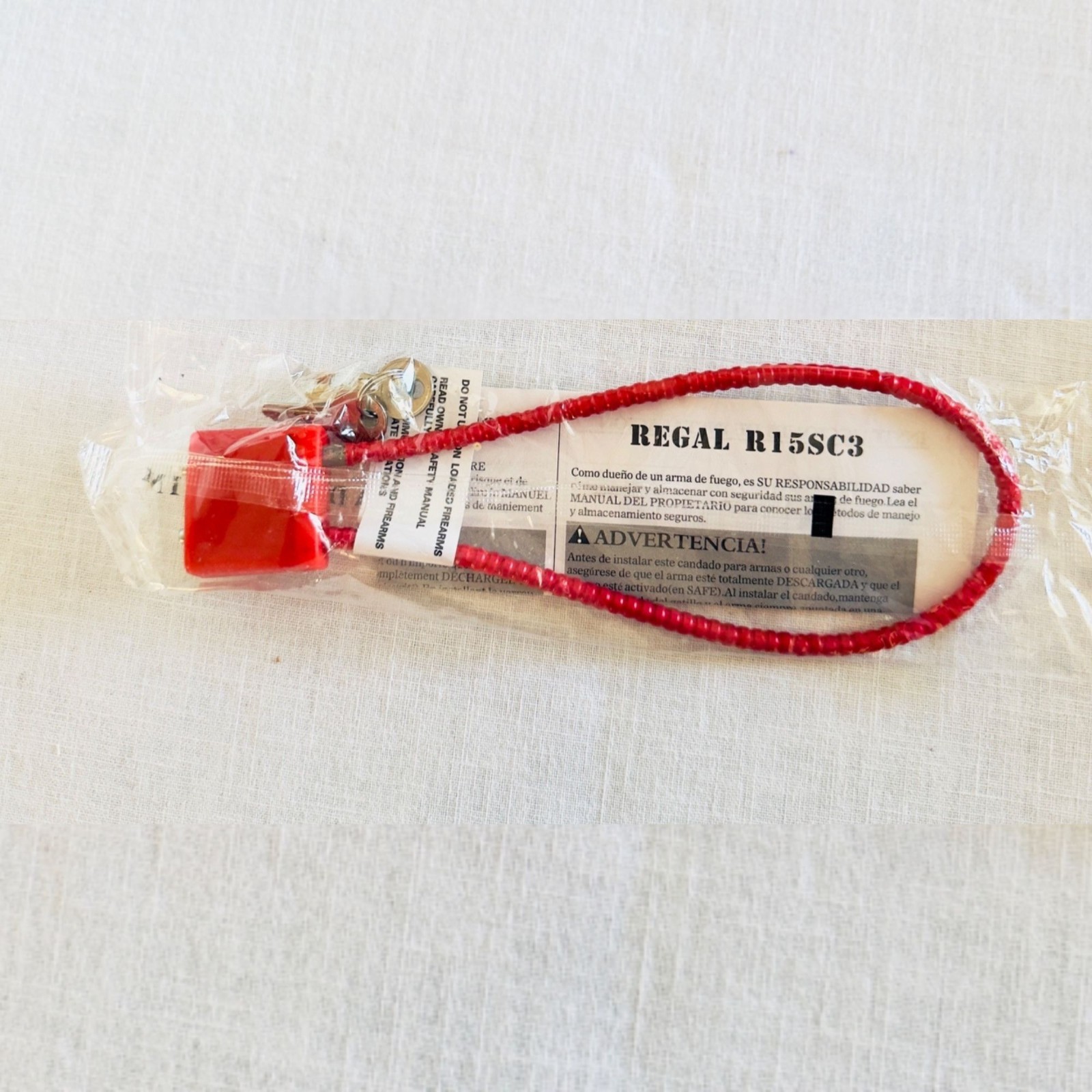 Regal R15SC3 Cable Gun Lock w Keys New Sealed Firearm Safety Lock Red