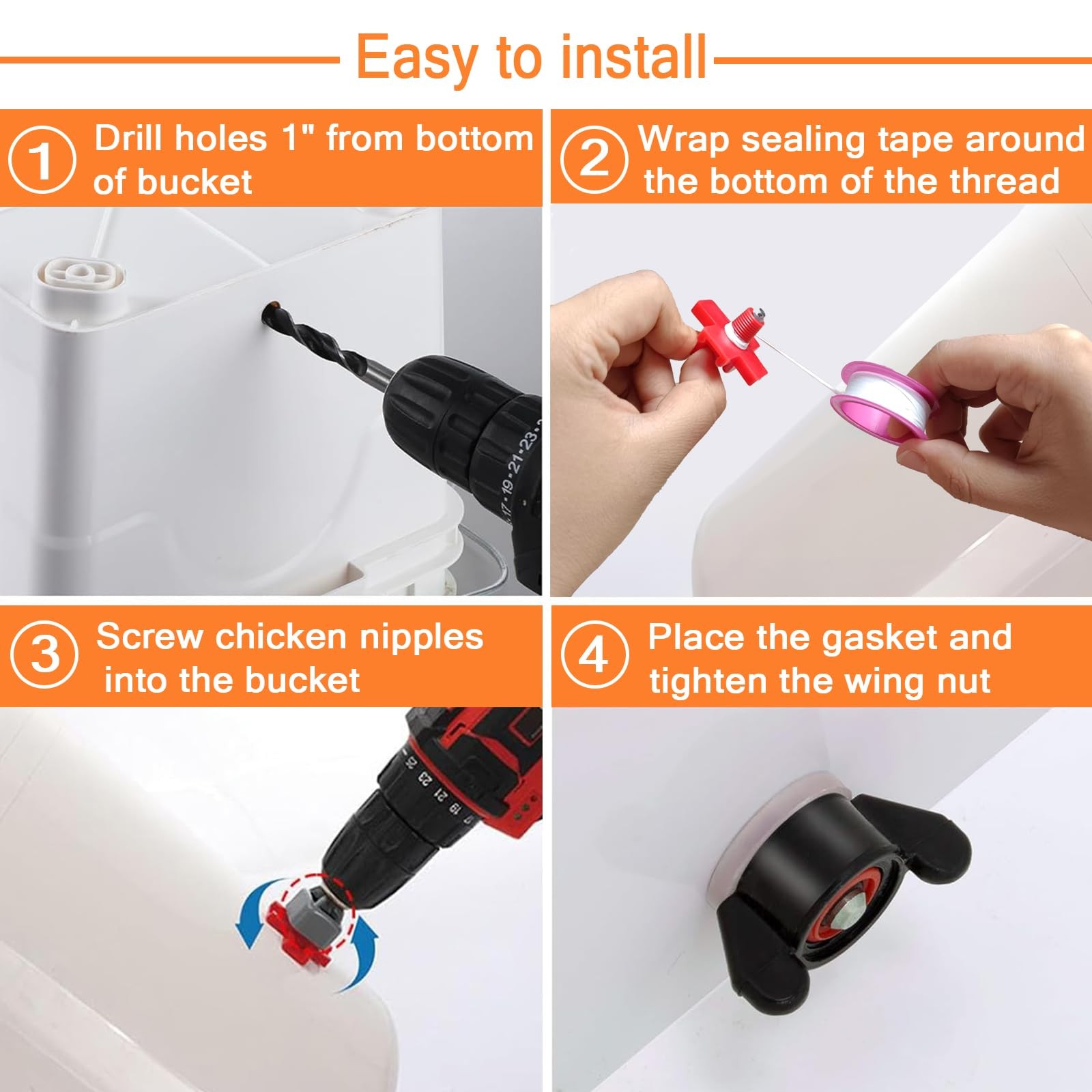 15 PCS Horizontal Chicken Water Nipples Leakproof ABS With Drill Bits