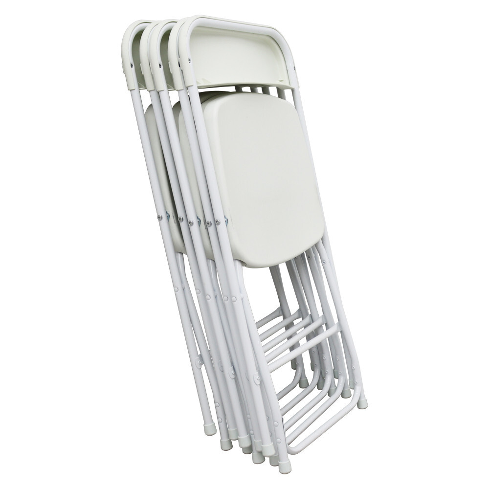 5 Pack White Plastic Commercial Folding Stackable Chairs Plastic + Iron Material