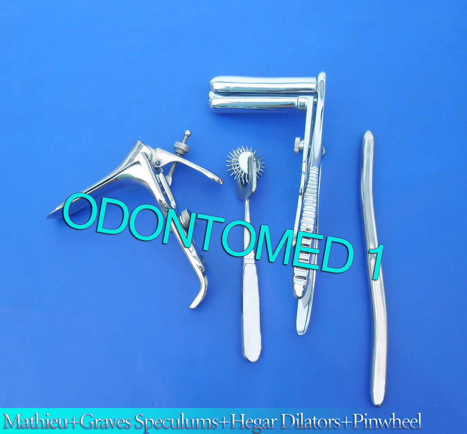 Mathieu Speculum+ Hegar Dilator +3 Prong Pinwheel &  Graves Speculum Small