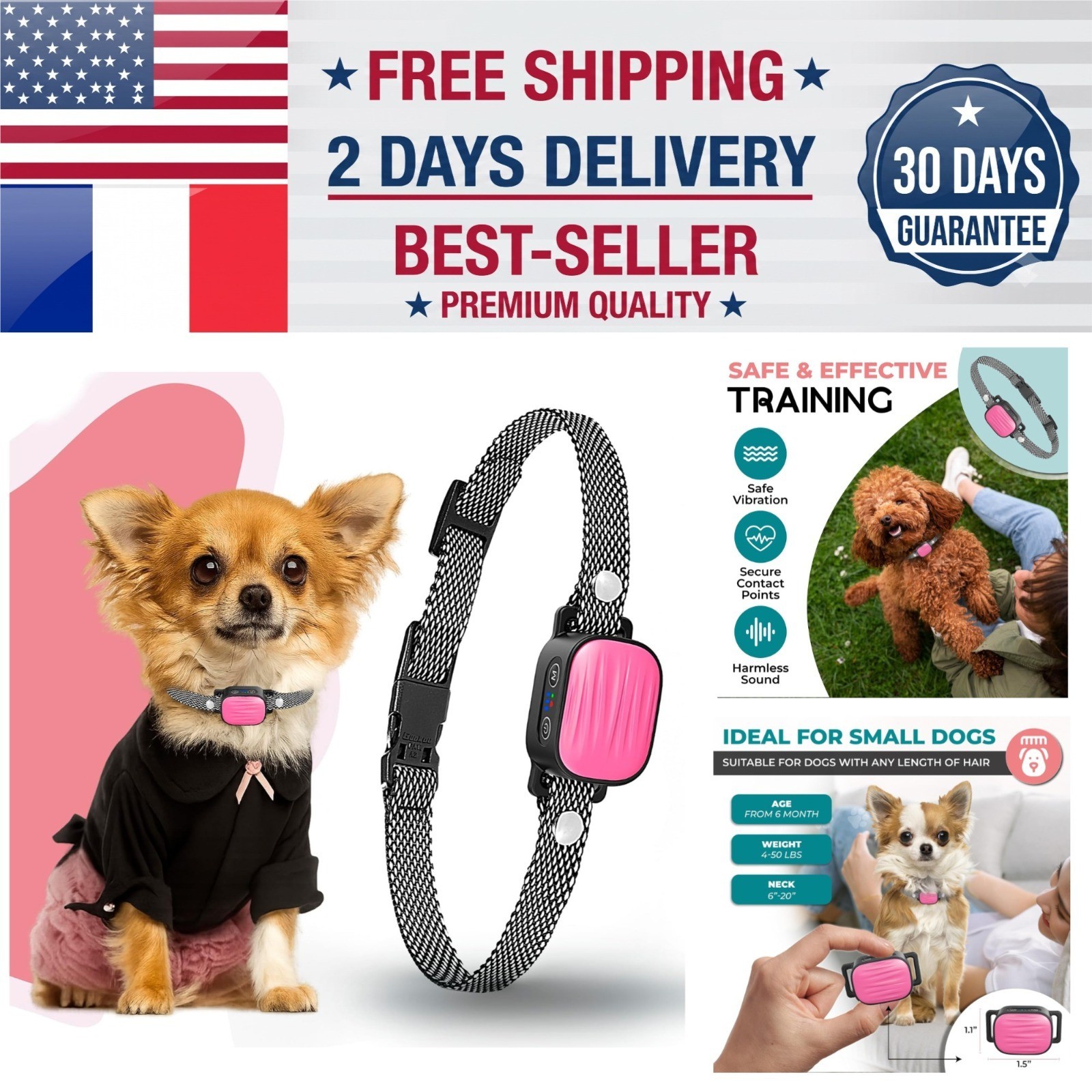 TrainTail Bark Collar for Small Dogs - Rechargeable Waterproof Anti Barking