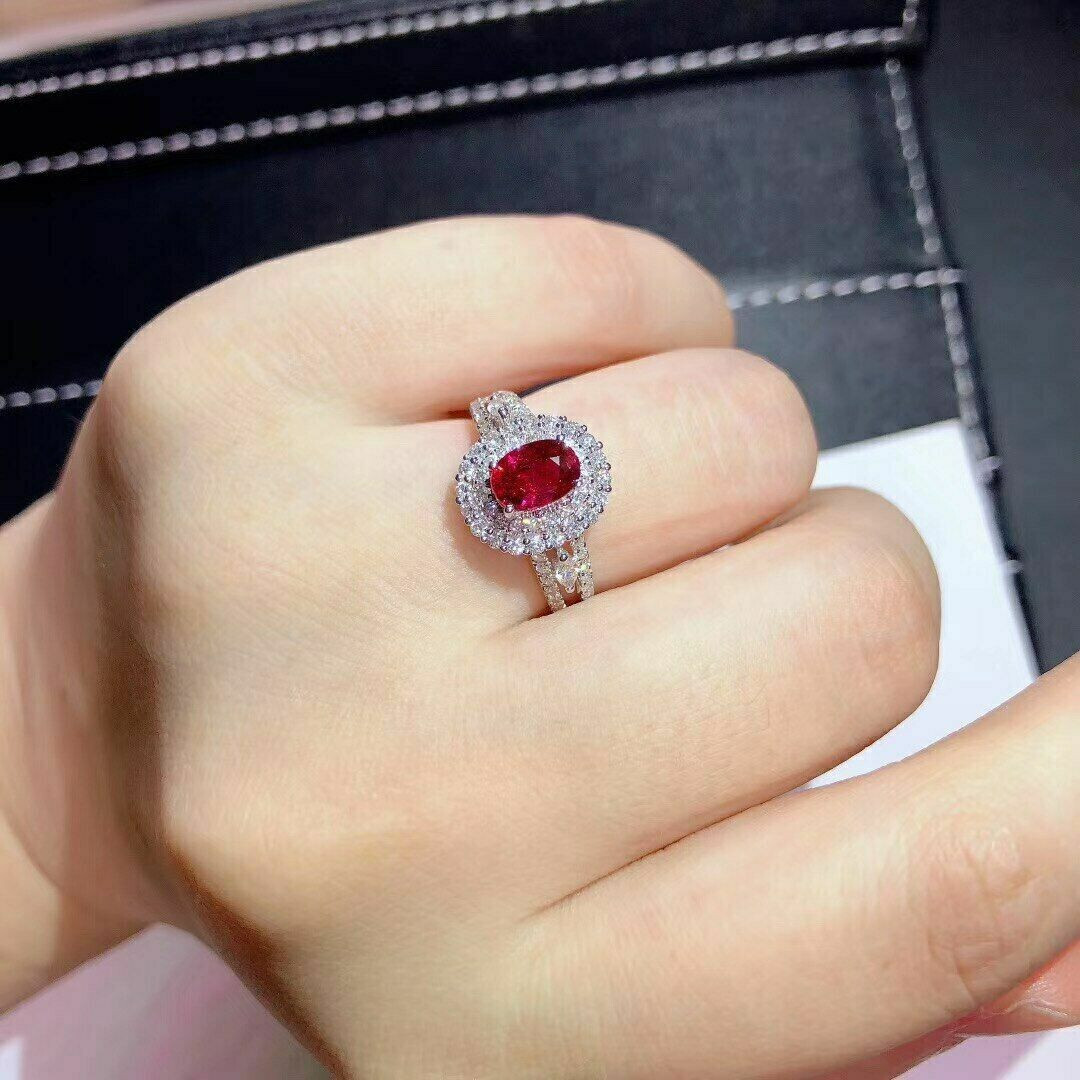 2Ct Lab Created Ruby & Diamond Double Halo Engagement Ring 14K White Gold Over