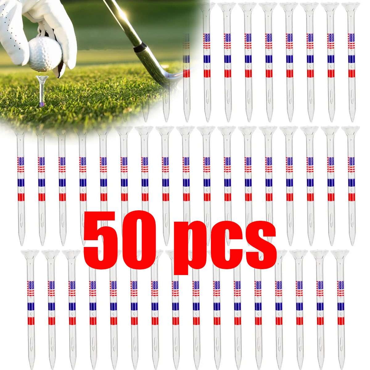 50pcs 3-1/4″ USA Stars & Stripes Wooden Golf Tees Patriotic Bulk Set 82 mm