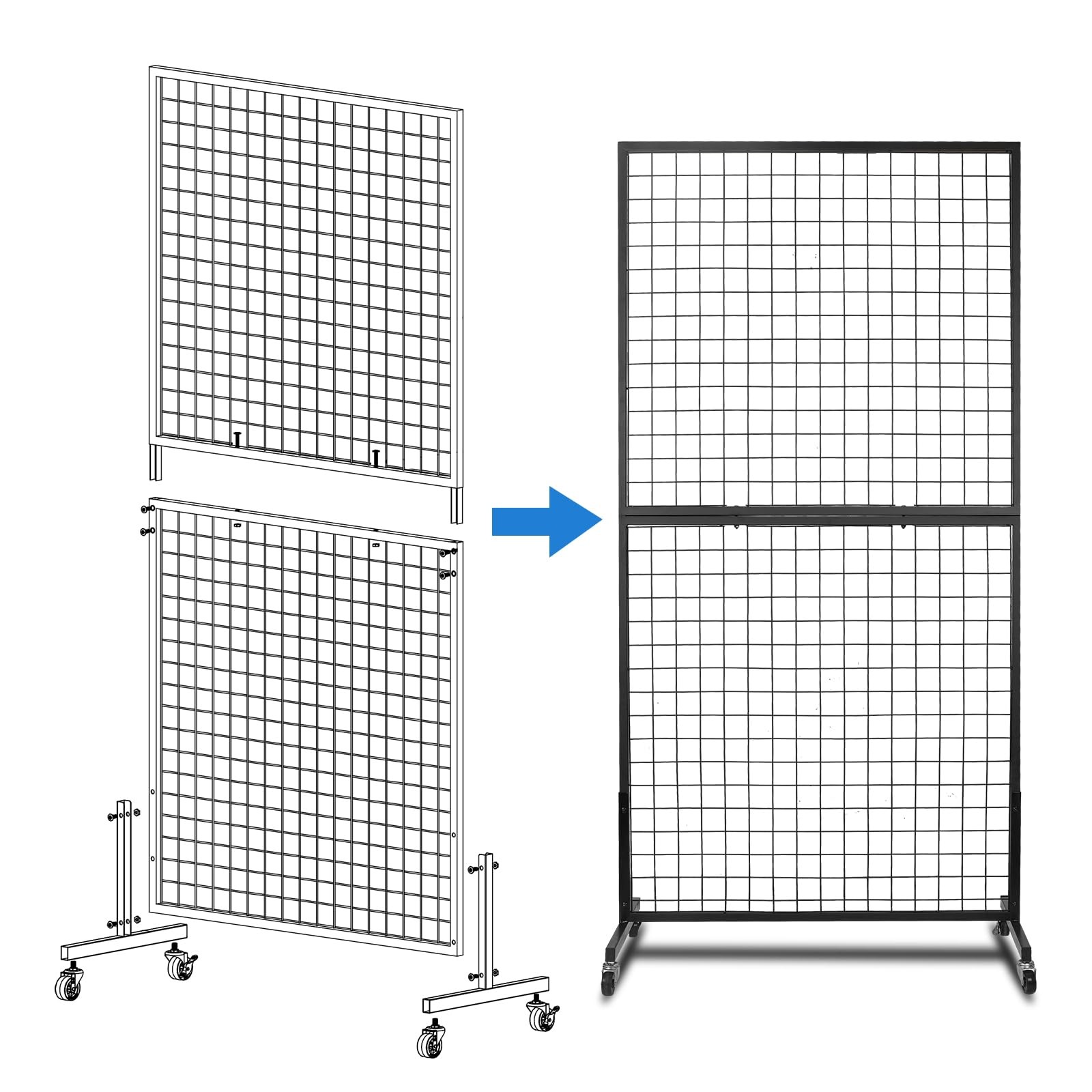 3'x 6' Gridwall Panel Display Stand with T-Base, Black Wire Grid Wall Panels ...