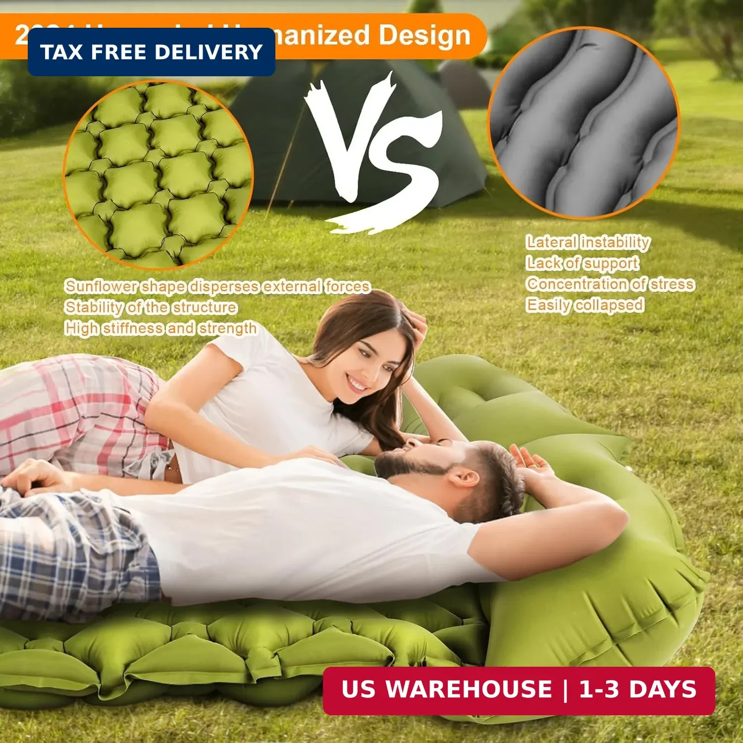 Double Sleeping Pad, Ultralight 4" Extra-Thick Self Inflating Sleeping Mat for 2