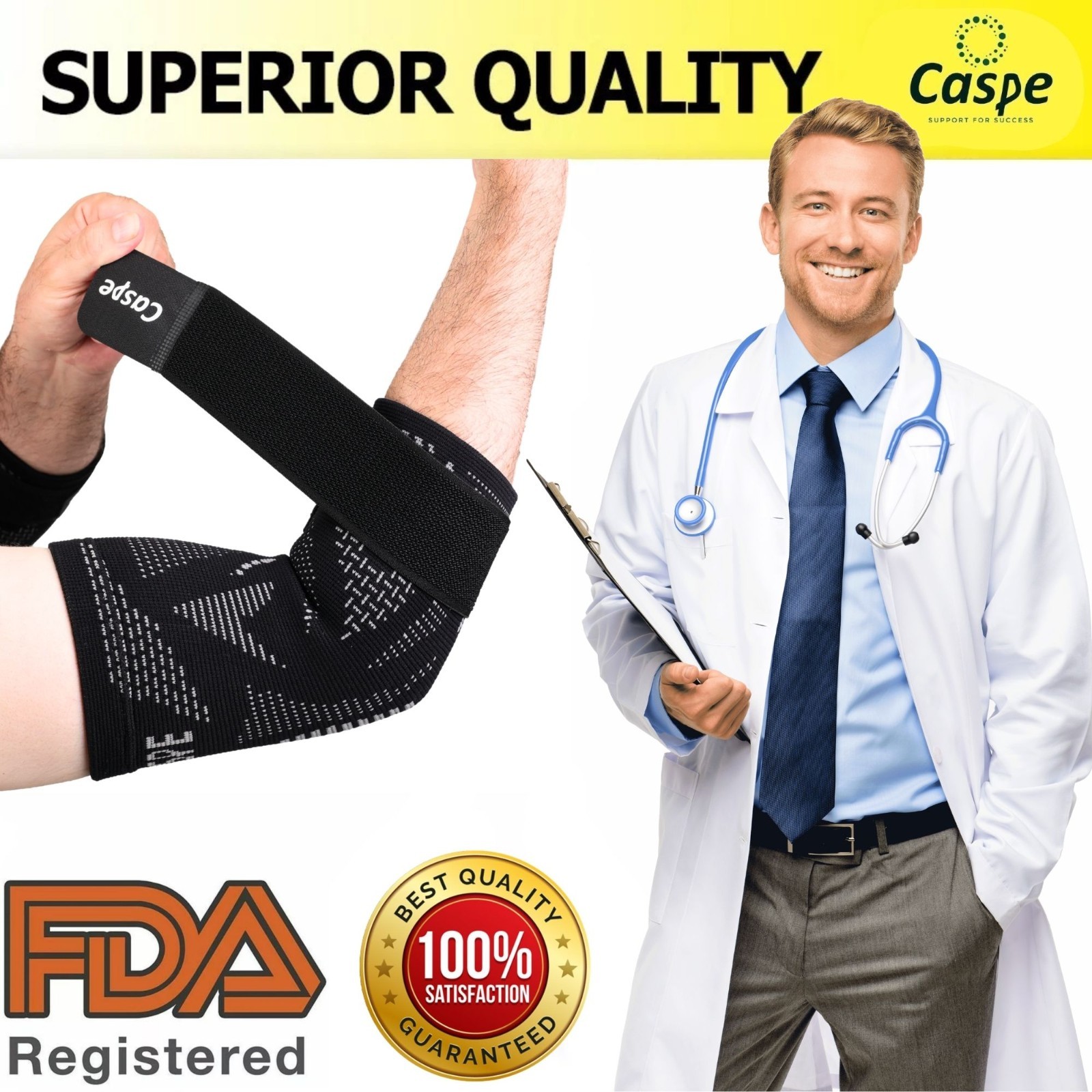Caspe 2-Pack Elbow Sleeve Brace Wrap Adjustable Support Arm Arthritis Tendonitis