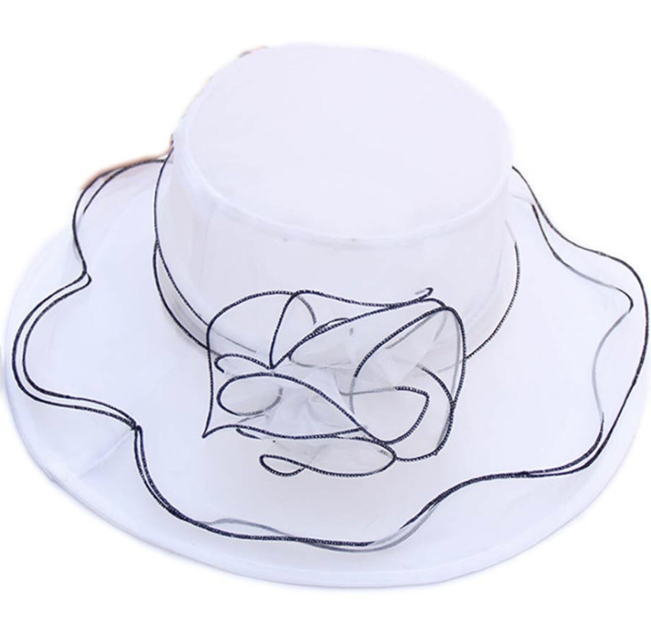 Stylish Women's Tea Party Hat Kentucky Derby Hat White with Black Trim - A0158