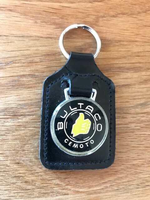 Bultaco Motorcycle Key Ring, Black Leather Fob - New