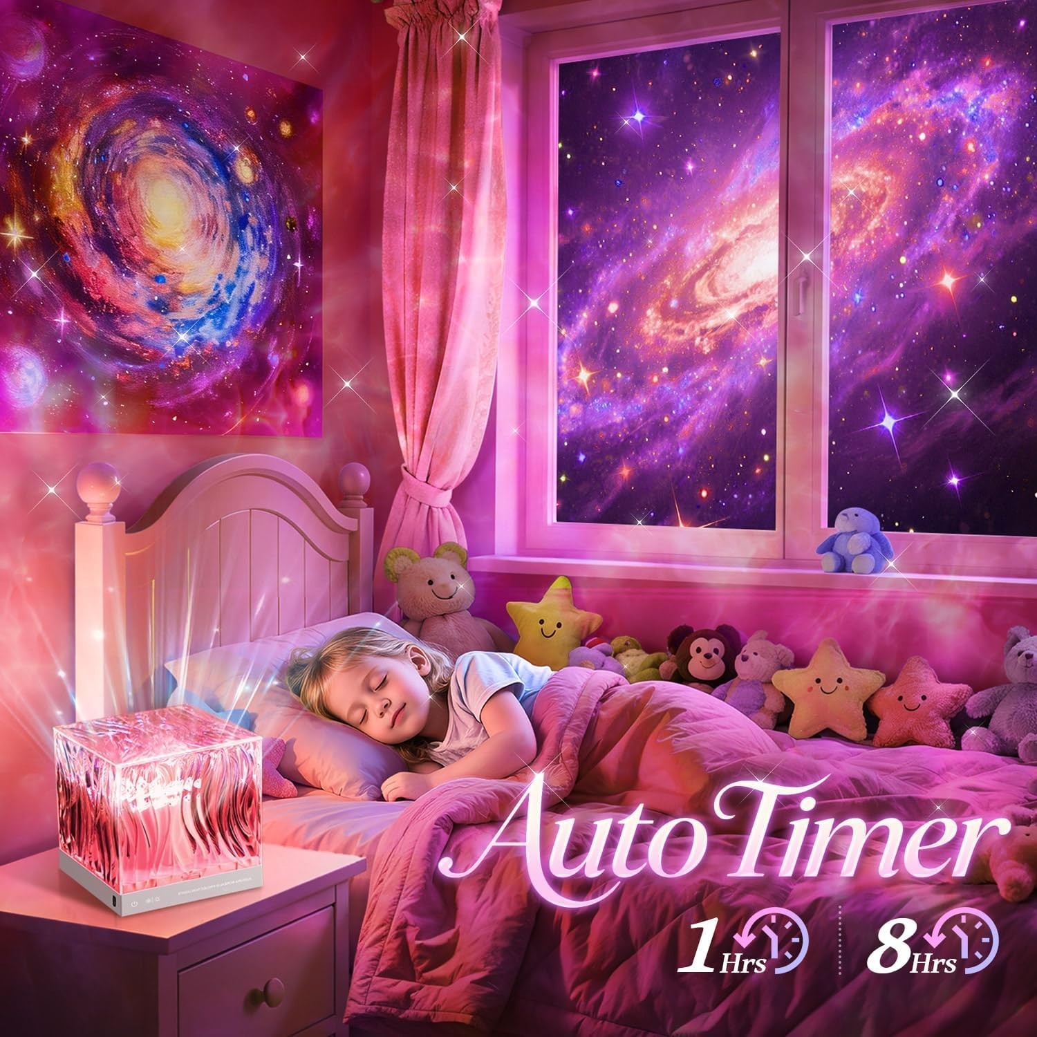 Hologram Cube Galaxy Projector for Kids with Auto Timer and Brightness Control