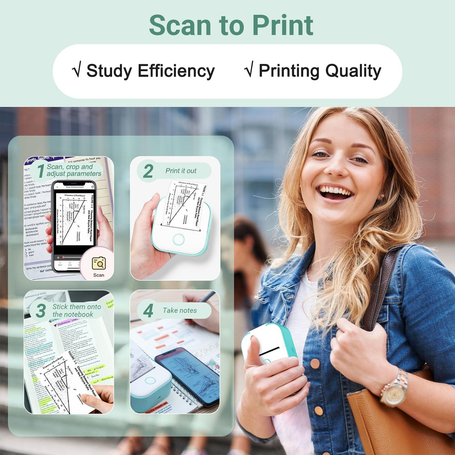 Print Pods Mini Printer - Sticker Printer Mini Thermal Inkless Sticker Maker Blu