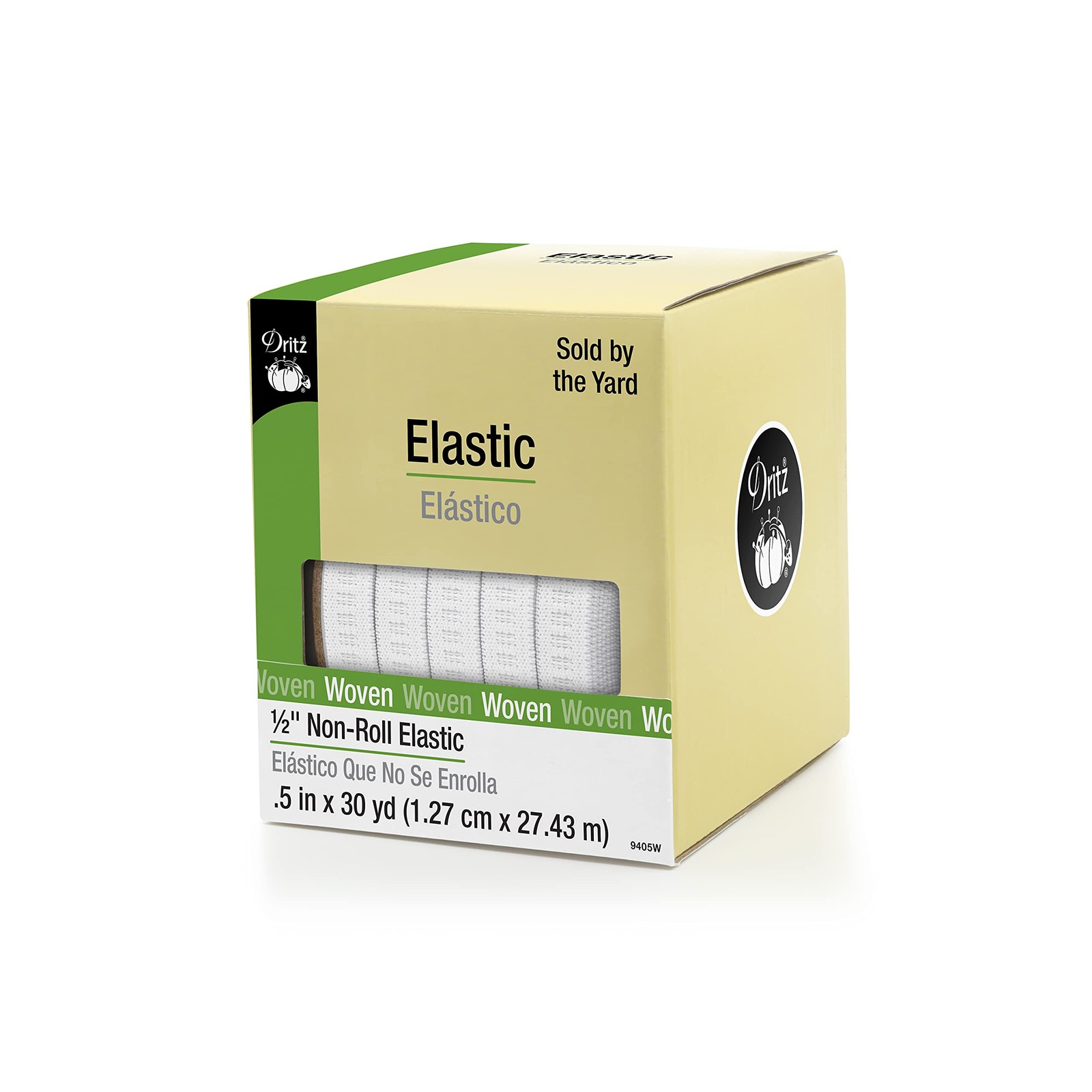 Dritz 9405W Non-roll Woven Elastic, White, 1/2-Inch By 30-Yard
