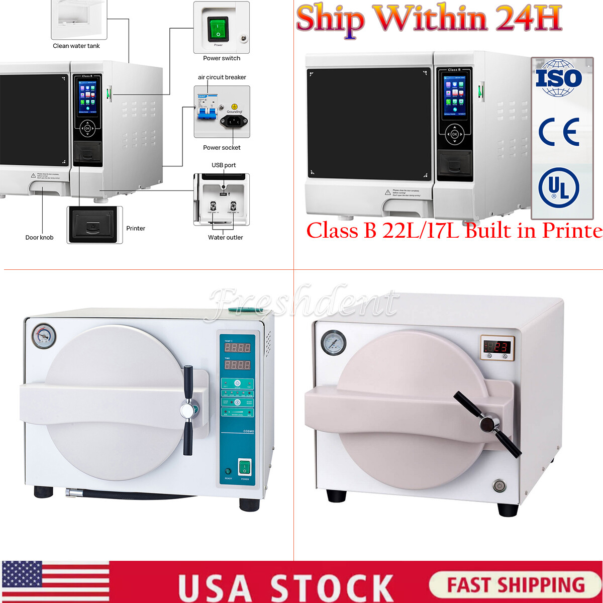 18/22L Dental Autoclave Steam Sterilizer Medical Drying Class B Steam Sterilizer
