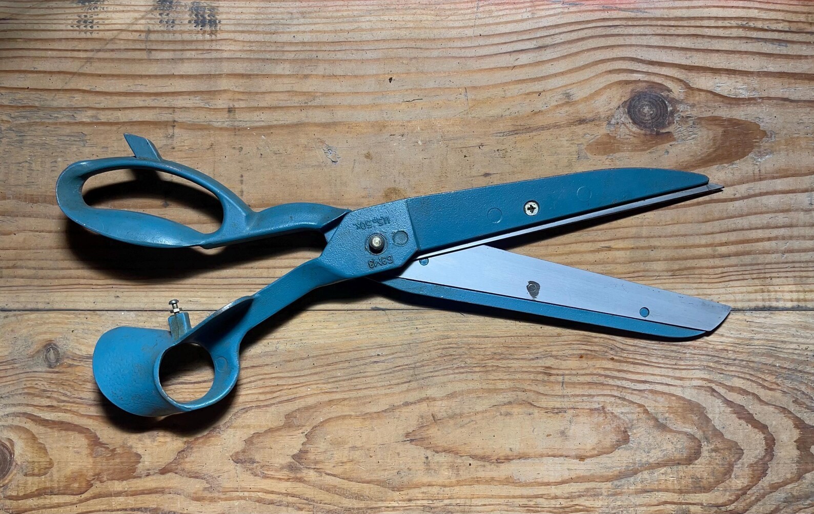 Industrial Tailor Scissors, Soviet GOST Shears 35 cm, Turquoise Aluminum, USSR