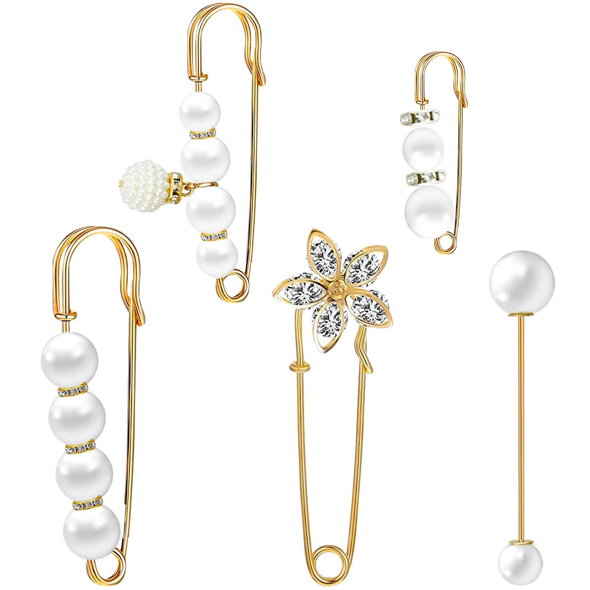 5 Pieces Pearl Brooch Safety Pins for Clothes Safety Pin for Women Fashion Sw...
