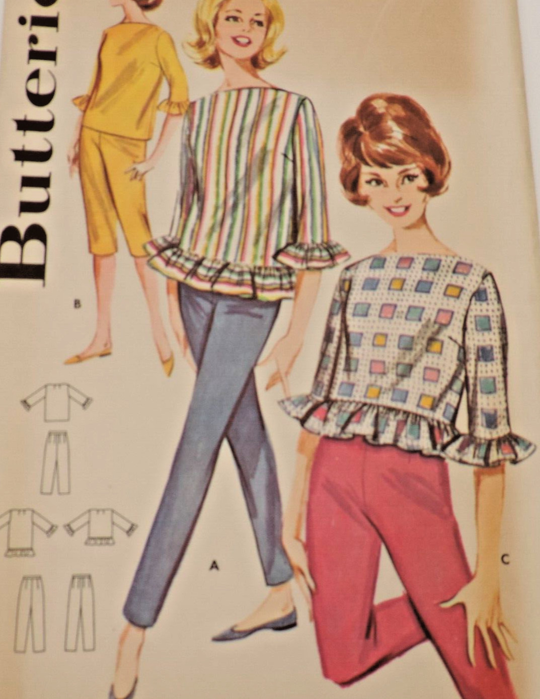 1960s Butterick #2111 Blouses w/Ruffle Sleeves/Pants Size 12 B32 Complete