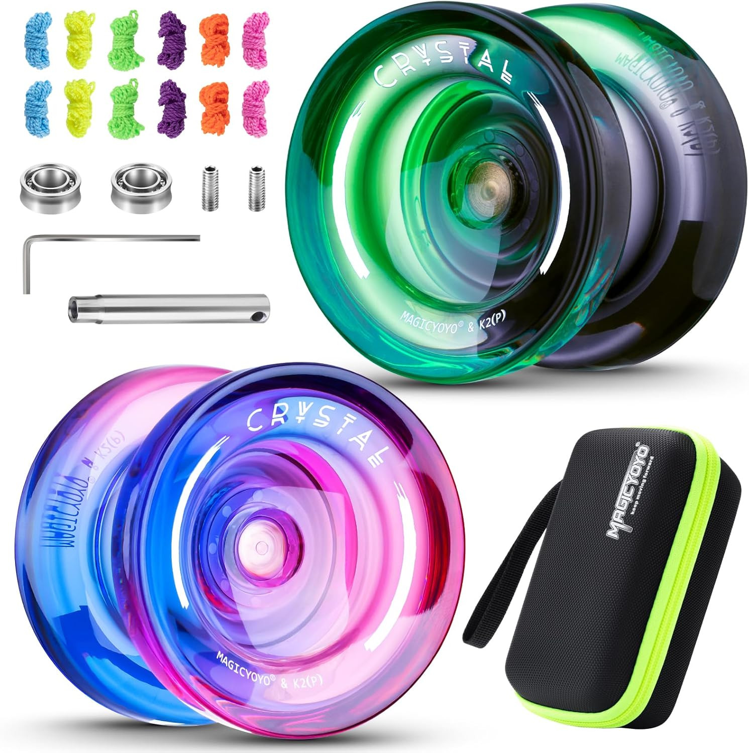 K2 Professional Yoyo Set - 2 Pack Dual Mode with 12 Strings, Bearing
